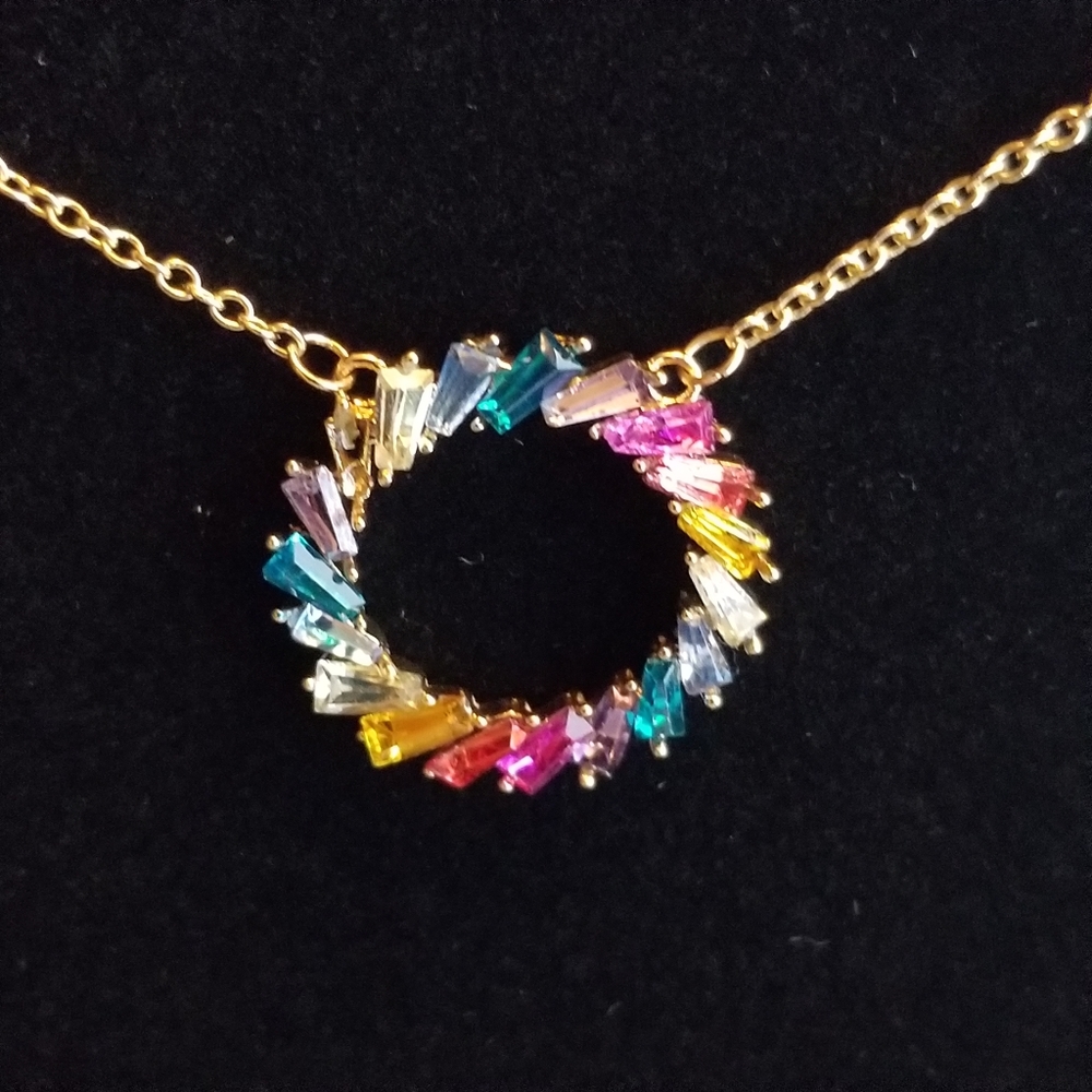 Anne Klein Gold-Tone Multicolor Crystal Circle Pendant necklace